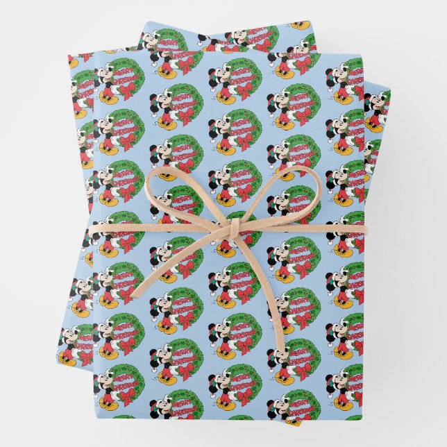 Feuille De Papier Cadeau Joyeux Noël | Mickey Mouse Holiday Wreath (En situation)