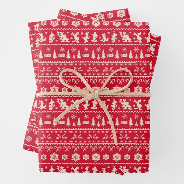 Feuille De Papier Cadeau Joyeux Noël | Mickey Mouse Snowflake Motif (En situation)