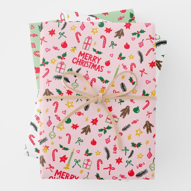 Feuille De Papier Cadeau Joyeux Noël mignon Doodle Motif Whimsical (En situation)