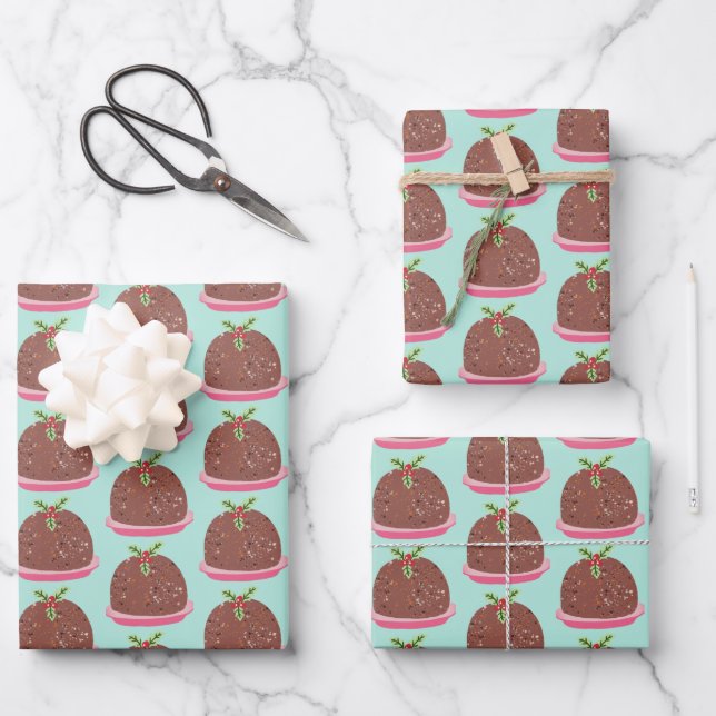 Feuille De Papier Cadeau Joyeux Noël Moderne Pudding Illustration (Recto)