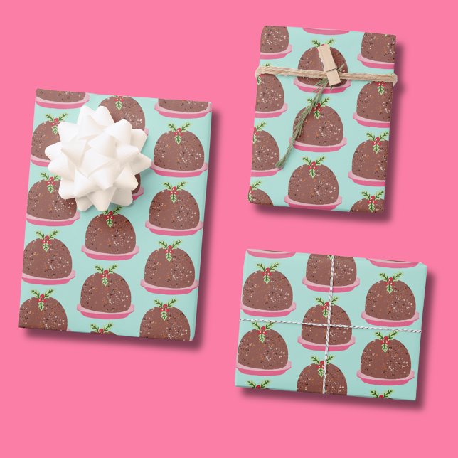 Feuille De Papier Cadeau Joyeux Noël Moderne Pudding Illustration (Cute 'My Little Pudding' Christmas wrapping paper)