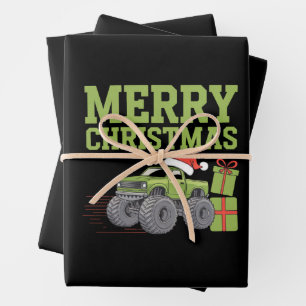 Feuille De Papier Cadeau Joyeux Noël Monster Truck Garçons Tout-Petits Xmas