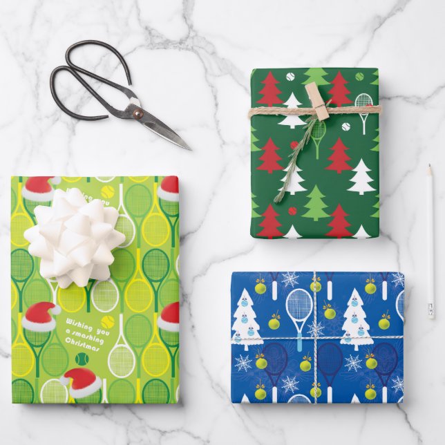 Feuille De Papier Cadeau 🎄 Joyeux Noël 🎾 motif de tennis (Recto)