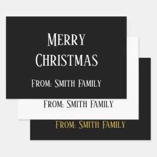 Feuille De Papier Cadeau Joyeux Noël Nom Monogram Gold Black White