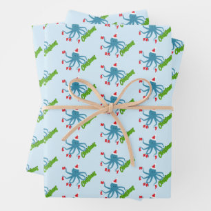Feuille De Papier Cadeau Joyeux Noël Octopus Santa Hat Noël