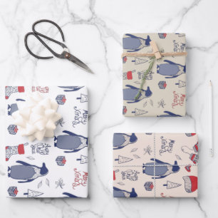 Feuille De Papier Cadeau Joyeux Noël Penguin Casquettes de Noël Gants Motif