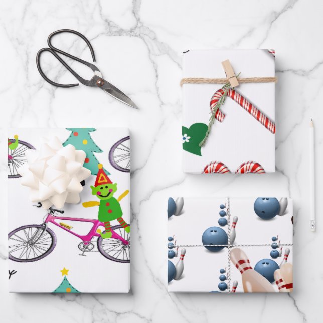 Feuille De Papier Cadeau Joyeux Noël Père Noël Bowling Noel Snowman (Recto)