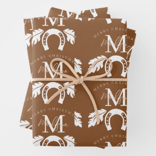 Feuille De Papier Cadeau Joyeux Noël personnalisé Cowboy Girl Monogramme