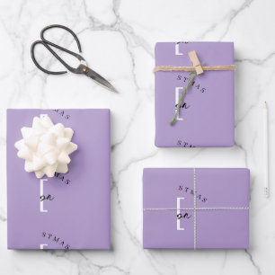Feuille De Papier Cadeau Joyeux Noël personnalisé violet Monogramme