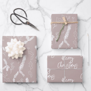 Feuille De Papier Cadeau Joyeux Noël Pine Berries Motif Blush