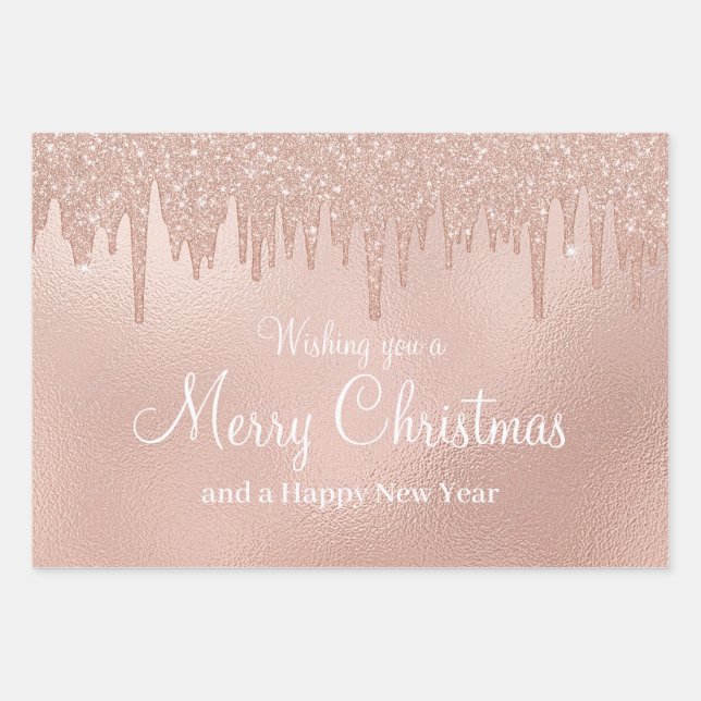 Feuille De Papier Cadeau Joyeux Noël Rose Gold Drift Glam Girl (Devant)