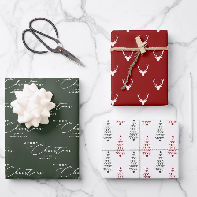 Feuille De Papier Cadeau Joyeux Noël rouge et blanc moderne (Recto)
