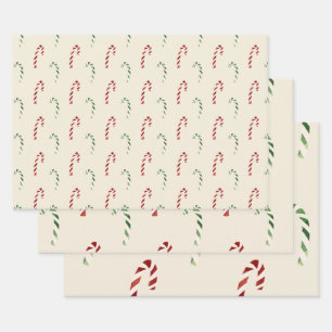 Feuille De Papier Cadeau Joyeux Noël rouge et Sucres de canne verts