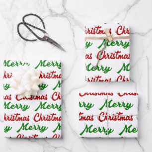 Feuille De Papier Cadeau Joyeux Noël rouge et vert script