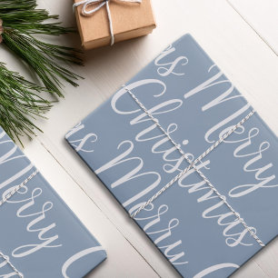 Feuille De Papier Cadeau Joyeux Noël Script Hiver Dusty Blue Holiday