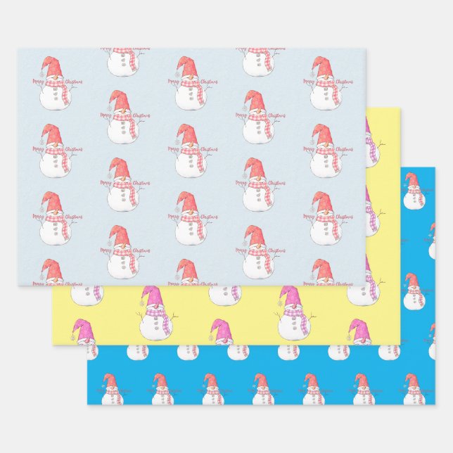 Feuille De Papier Cadeau Joyeux Noël Snowmen Motifs (Lot)