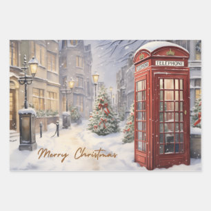 Feuille De Papier Cadeau Joyeux Noël Téléphone Vintage Booth