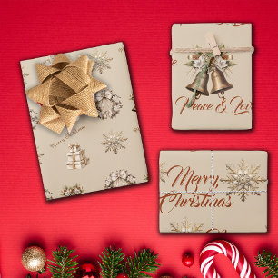 Feuille De Papier Cadeau Joyeux Noël traditionnel Antique Or
