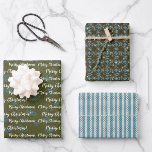 Feuille De Papier Cadeau Joyeux Noël Turquoise Vert Vintage