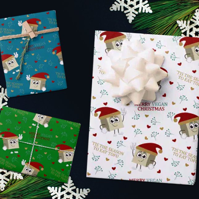 Feuille De Papier Cadeau Joyeux Noël Vegan, Citation Drôle Tofu (Créateur téléchargé)