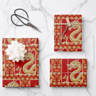 Feuille De Papier Cadeau Joyeux Nouvel An chinois moderne motif asiatique m