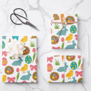 Feuille De Papier Cadeau Joyeux oeufs de Pâques Poussins lapin Patten