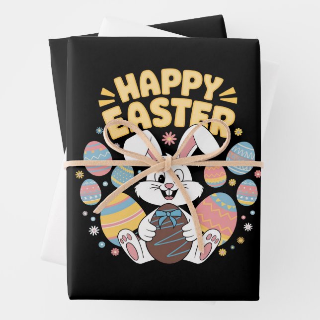 Feuille De Papier Cadeau Joyeux Pâques 2025 Oeufs Lapin mignon lapin lapin (En situation)