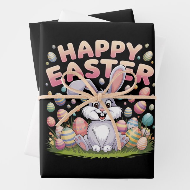 Feuille De Papier Cadeau Joyeux Pâques 2025 Oeufs Lapin mignon lapin lapin (En situation)