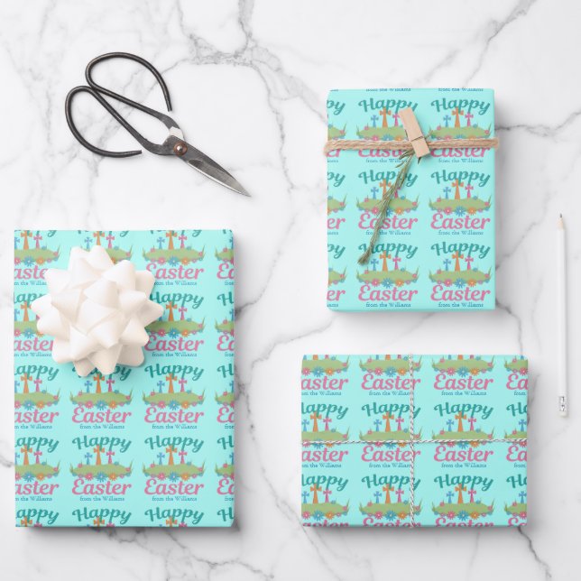 Feuille De Papier Cadeau Joyeux Pâques Belle Religieuse Florale Custom (Recto)
