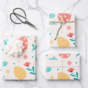 Feuille De Papier Cadeau Joyeux Pâques Vintage Oeuf Rouge Floral