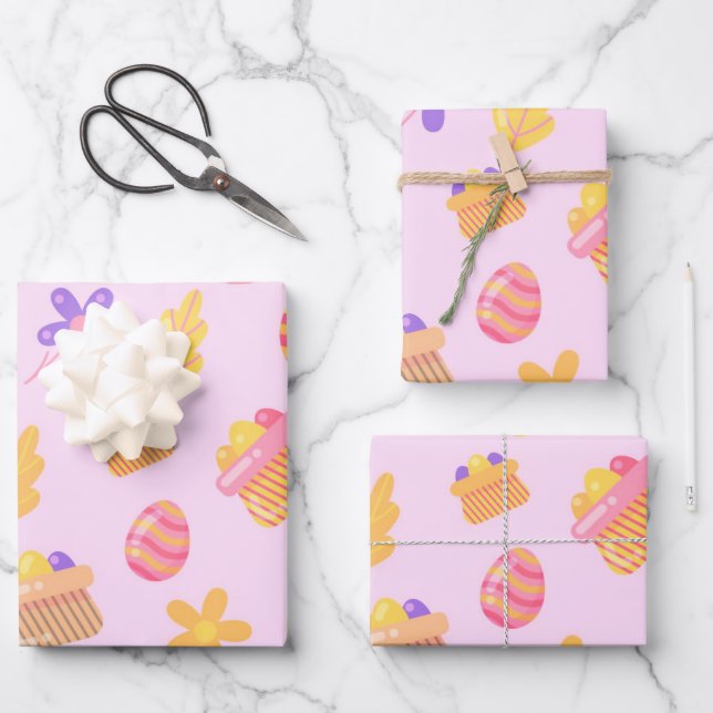 Feuille De Papier Cadeau Joyeux Pâques violettes (Recto)