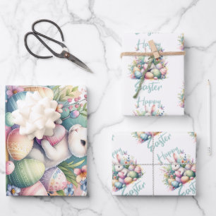 Feuille De Papier Cadeau Joyeux pastel de Pâques Easter Bunny Egg aquarelle