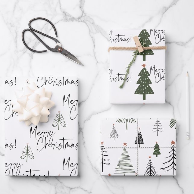 Feuille De Papier Cadeau Joyeux pins de Noël (Recto)