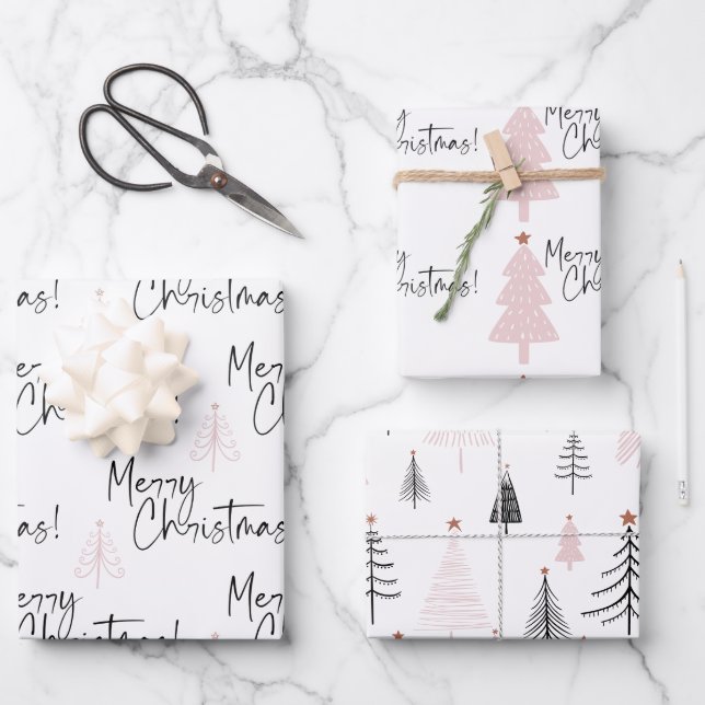 Feuille De Papier Cadeau Joyeux pins de Noël (Recto)