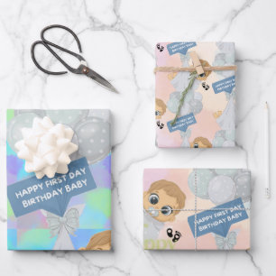 Feuille De Papier Cadeau Joyeux premier jour anniversaire
