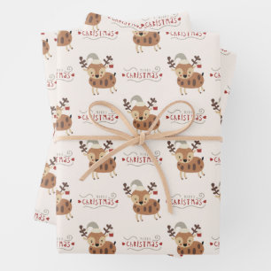 Feuille De Papier Cadeau Joyeux renne de Noël Bébé