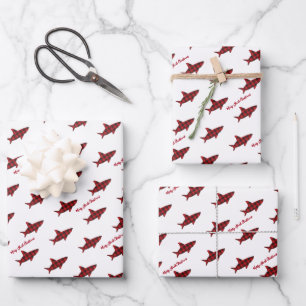 Feuille De Papier Cadeau Joyeux requin de Noël Rouge Buffle Noir Plaid