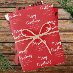 Feuille De Papier Cadeau Joyeux sapin de Noël Simple Buffalo Check Motif