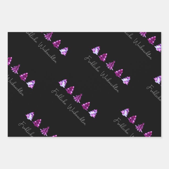 Feuille De Papier Cadeau Joyeux sapins noirs et roses (Devant)