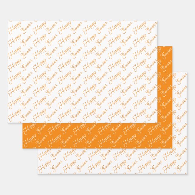 Feuille De Papier Cadeau Joyeux Script de Pâques orange et blanc (Lot)
