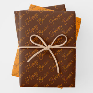 Feuille De Papier Cadeau Joyeux Script de Pâques Orange et Brown