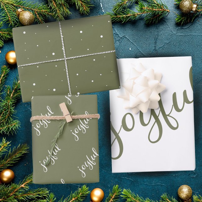 Feuille De Papier Cadeau Joyeux Script Flocon de neige Olive Green Holiday (Créateur téléchargé)