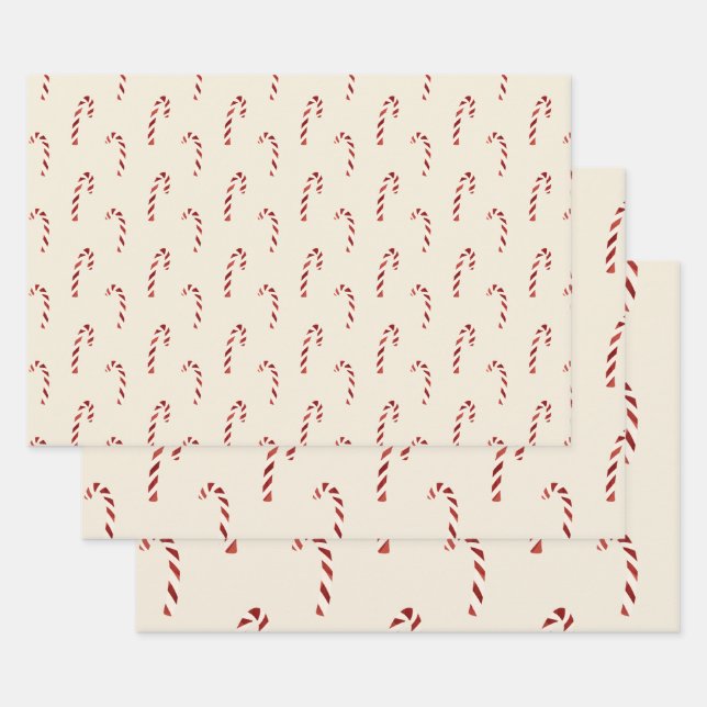 Feuille De Papier Cadeau Joyeux Sucres de canne rouges de Noël (Lot)