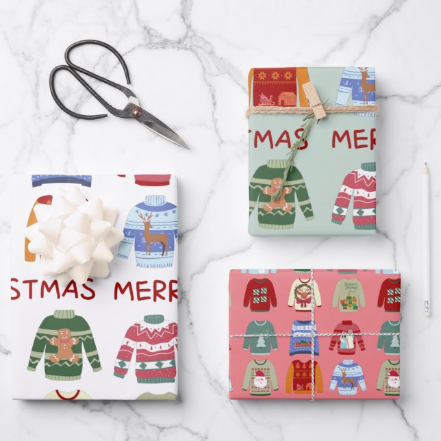 Feuille De Papier Cadeau Joyeux Sweaters de Noël (Recto)
