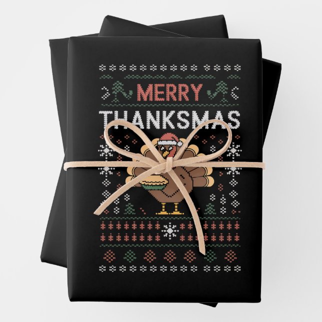 Feuille De Papier Cadeau Joyeux Thanksmans Noël Thanksgiving Turquie (En situation)