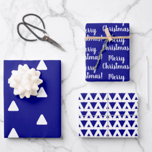 Feuille De Papier Cadeau Joyeux Triangle blanc de la marine de Noël