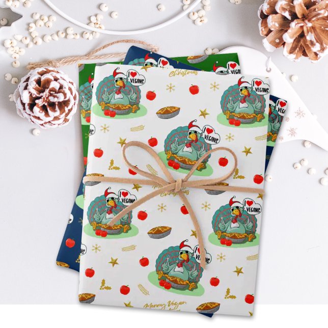 Feuille De Papier Cadeau Joyeux Végan Noël, Drôle Turquie (Créateur téléchargé)