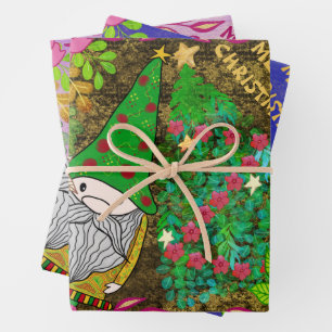 FEUILLE DE PAPIER CADEAU JOYEZ NOËL AVEC GNOME XMAS TREE