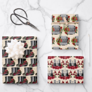 Feuille De Papier Cadeau Jumelles rouges Steampunk Typewriter Casquette Noë