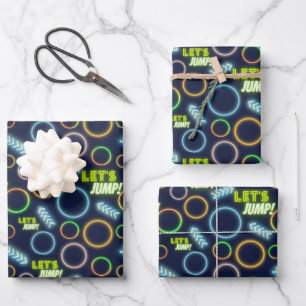 Feuille De Papier Cadeau Jump Neon Glow Trampoline Park Anniversaire